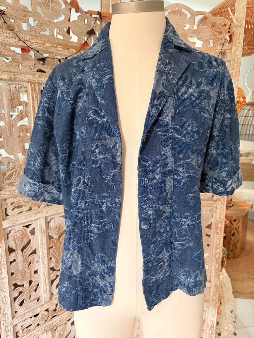 next Blue Floral Short-Sleeve Blazer